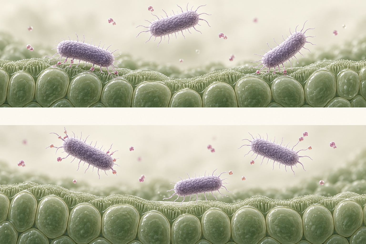 Conceptual illustration of bacteria attaching to the urinary tract lining