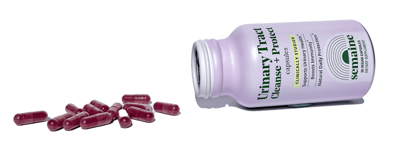 Tilted bottle with capsules
