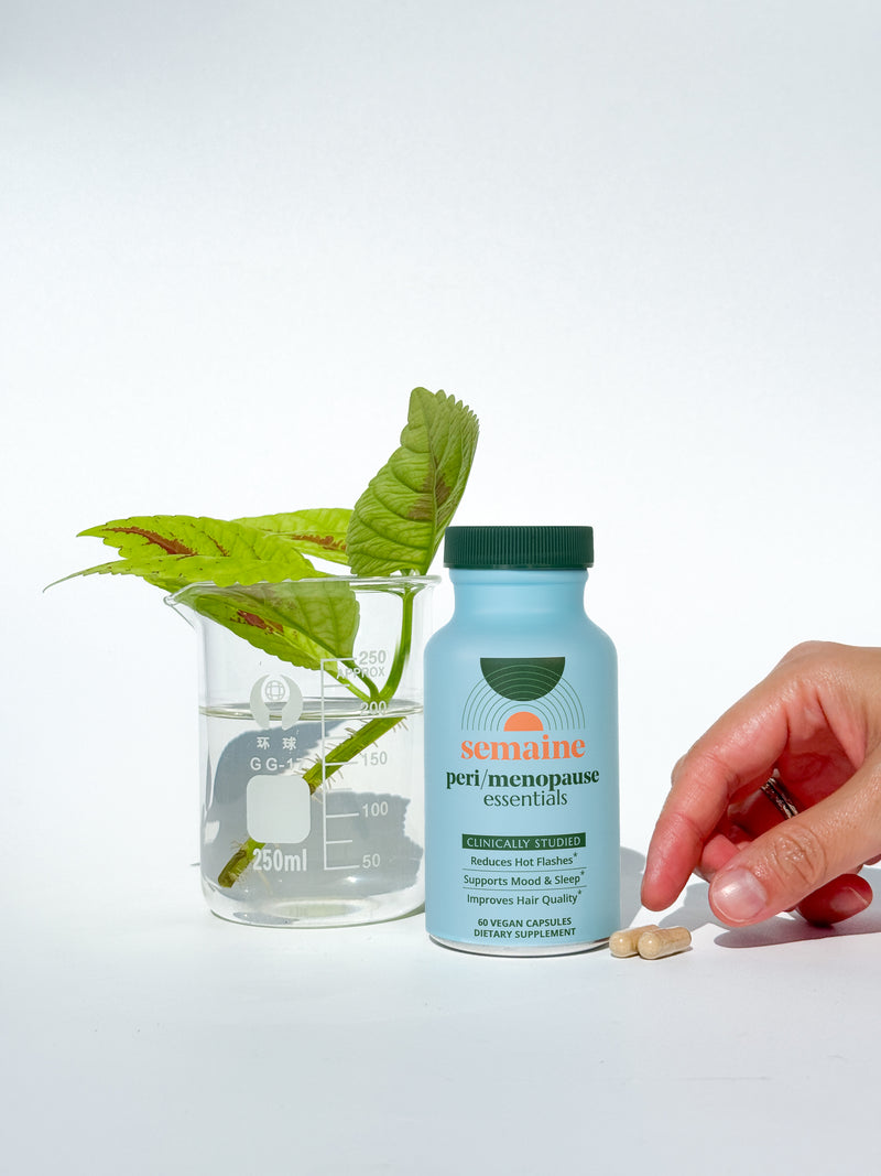 Tilted Peri/Menopause Essentials bottle with capsules
