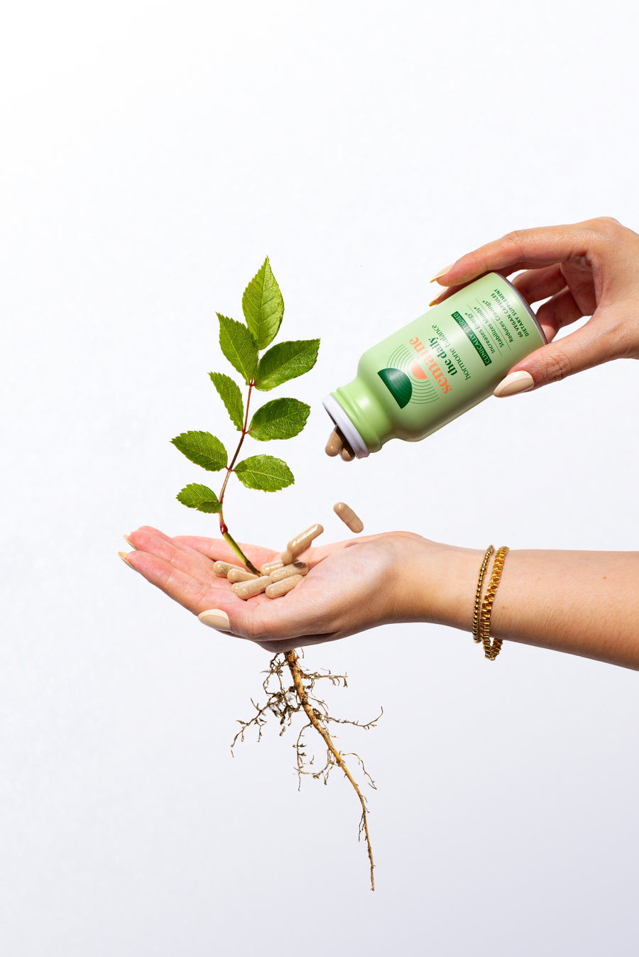 Bottle held with leaves