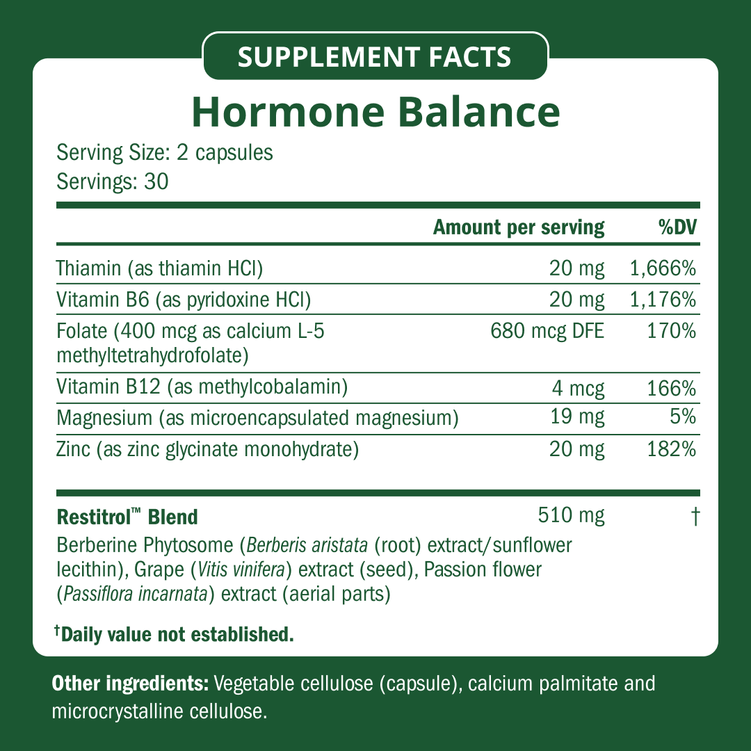 Hormone Balance Supplement Facts panel