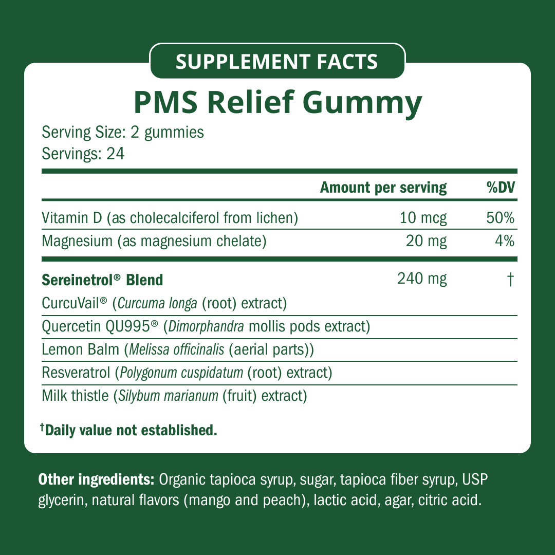 PMS Relief Gummy Supplement Facts panel