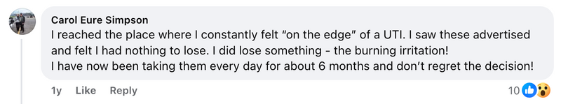 Facebook comment from a Cleanse & Protect customer