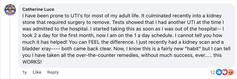Facebook comment from a Cleanse & Protect customer