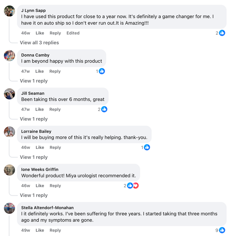 Facebook comment from a Cleanse & Protect customer