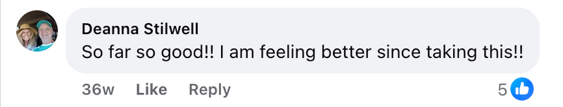 Facebook comment from a Cleanse & Protect customer