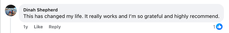 Facebook comment from a Cleanse & Protect customer