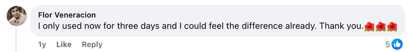 Facebook comment from a Cleanse & Protect customer