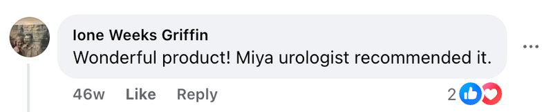 Facebook comment from a Cleanse & Protect customer