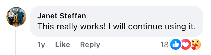 Facebook comment from a Cleanse & Protect customer