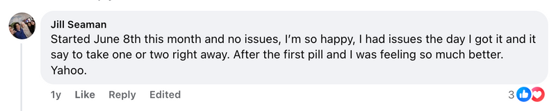 Facebook comment from a Cleanse & Protect customer