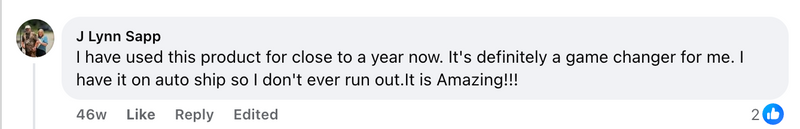Facebook comment from a Cleanse & Protect customer