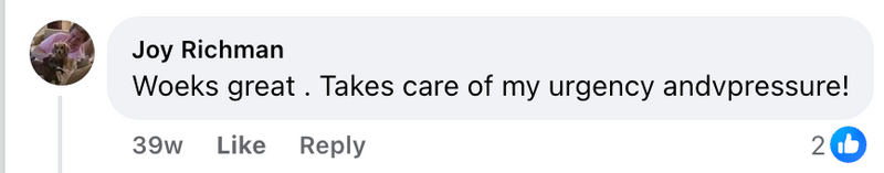 Facebook comment from a Cleanse & Protect customer