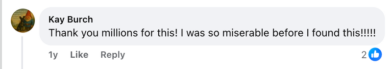Facebook comment from a Cleanse & Protect customer