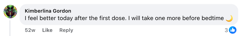 Facebook comment from a Cleanse & Protect customer
