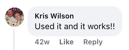 Facebook comment from a Cleanse & Protect customer
