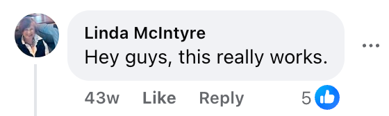Facebook comment from a Cleanse & Protect customer