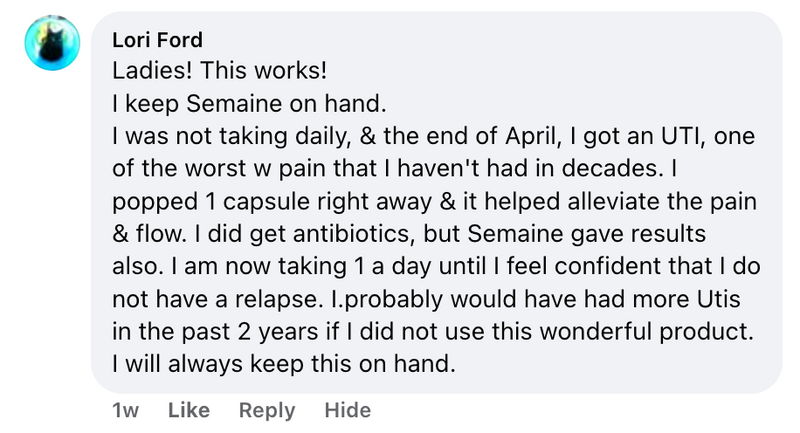 Facebook comment from a Cleanse & Protect customer