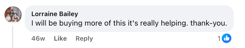 Facebook comment from a Cleanse & Protect customer