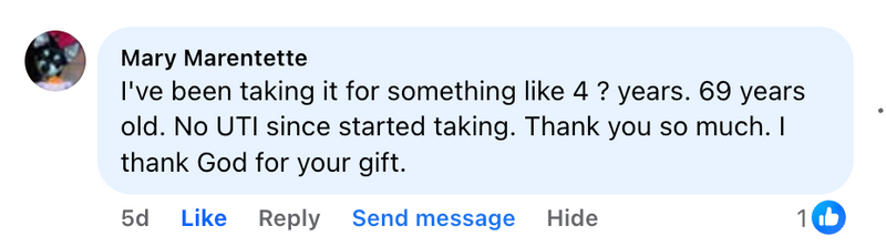 Facebook comment from a Cleanse & Protect customer