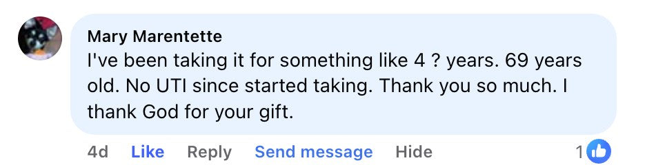 Facebook comment from a Cleanse & Protect customer
