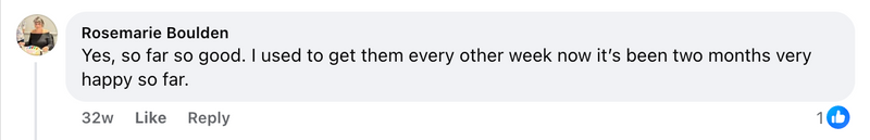 Facebook comment from a Cleanse & Protect customer