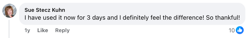 Facebook comment from a Cleanse & Protect customer