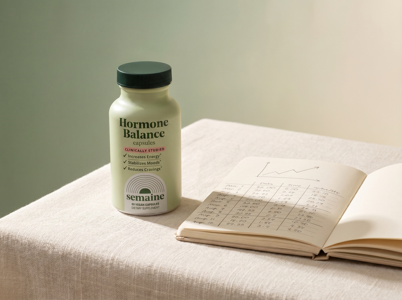 Tilted Hormone Balance bottle with capsules