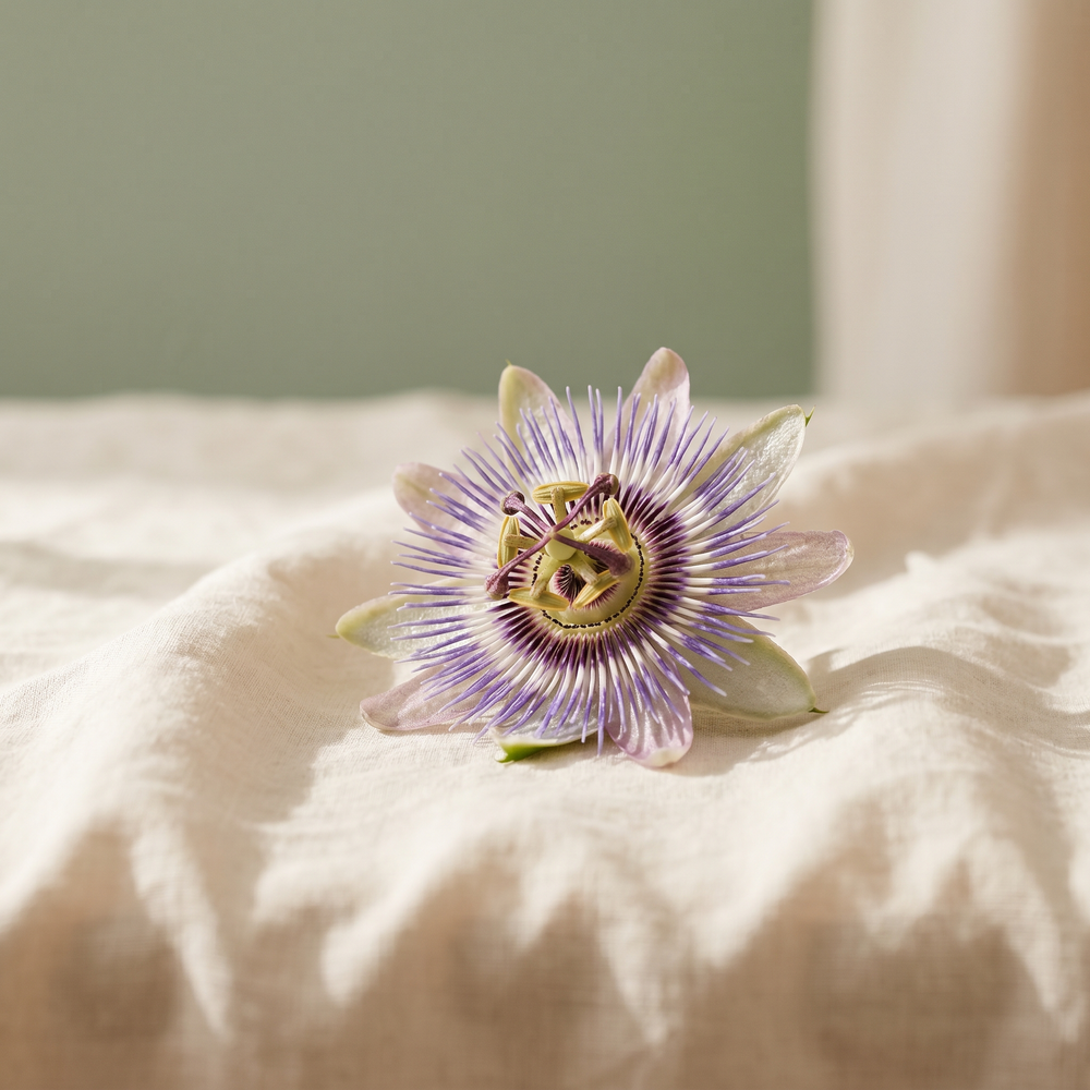 Passionflower on natural linen