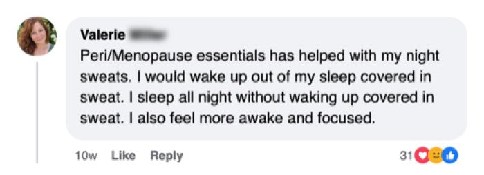 Customer comment about Peri/Menopause Essentials
