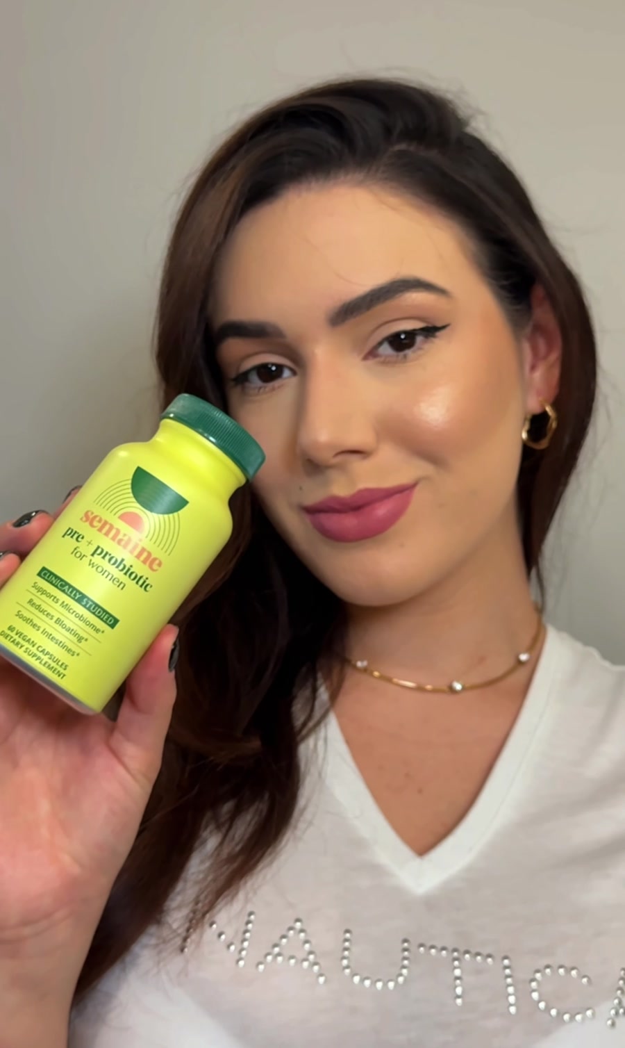Helen holding Pre + Probiotic