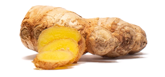 Fresh ginger root and slices